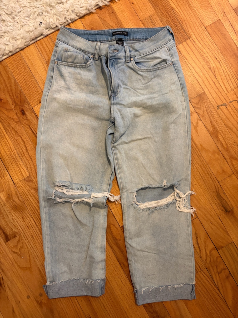 Sincerely Jules Light Blue Distressed Knee-Ripped Jeans